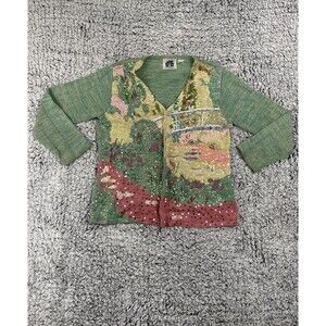 Vintage 90’s Spring Garden Sequined Beaded Cardigan Sweater L Storybook Knits